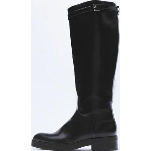 Botas Femininas 2021 Winter Riding Knight Boots Women Black Belt Buckle Handsome Flat With Knee High Boot Shoes Woman Long Boots