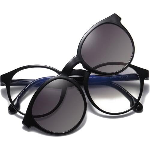 Kanspace Women Sunglasses Optical Myopia Glasses Frame 2 In 1 Magnetic Clip On Round Eyewear Men Polarized Spectacles 95912