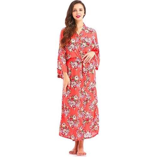 Womens Floral Print Kimono Long Robe Cotton Bride Gift Wedding Bridesmaids Dress Ankle LengthSilk Robes Dressing Gown
