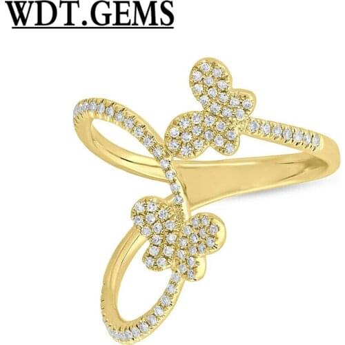 0.26 Ct 10K Yellow Gold Natural Round Cut Real Diamond Butterfly Ring Jewelry