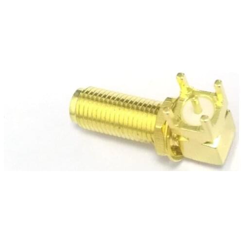 1pc SMA female jack RF coax connector with bulkhead nut right angle PCB mount 17mm long thread NEW