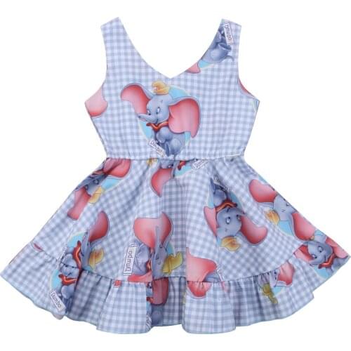 2018 cute kid dress Kids Baby Girls sleeveless Cartoon Elephant print Plaid Dress lovely girl Outfits Casual Clothes Summer 1-6Y