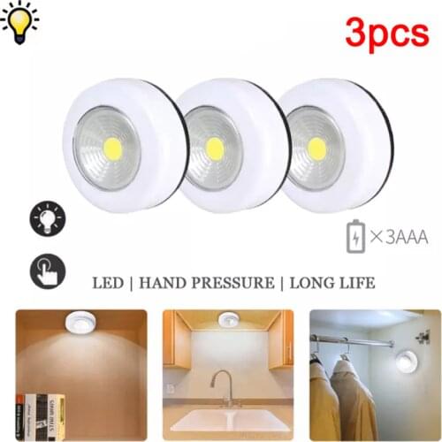 3pcs COB Hand Press Light Round LED Cabinet Light Wall Light Wardrobe Closet Light Emergency Kitchen Night Light Household