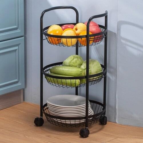 3 Tier Kitchen Standing Shelf, Mesh Wire Rolling Cart Metal Kitchen Storage Cart Multifunction Utility Cart with 3 Wire Baskets