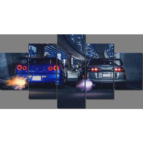 5Pcs Blue Racing Cars Poster Wall Artwork Canvas HD Printed Oil Painting Home Decor For Living Room Modern Modular Pictures