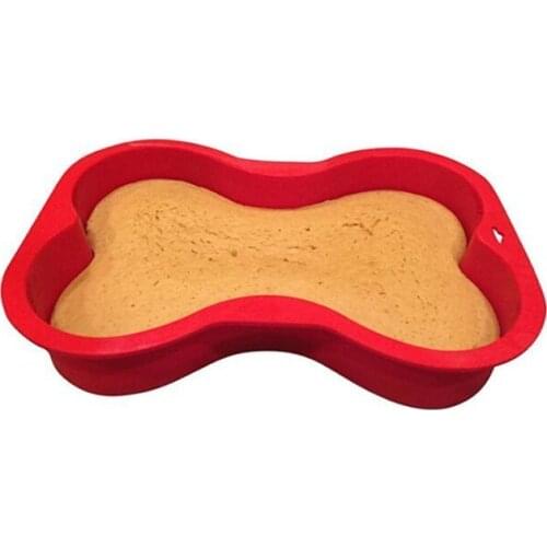 Non-stick Silicone Mold Dog Bone Shape Cake Pan For Puppy Dog Birthday DIY Baking Tool Red Color
