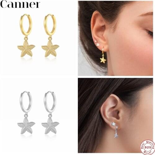 Canner Huggie Earrings for Women 925 Sterling Silver Korean Zircon Earrings Starfish Shape Earrings Pendientes Fine Jewelry W5