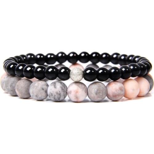Pink Zebra Bracelets For Women Men Natural Stone Black Onyx Bangle Bracelet Set Reiki Handmade Exquisite Jewelry Fashion Gift