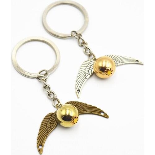 Harri Golden Snitch Pendent Keychain Potter Bohemia Vintage Style Angel Wing Charm Keychain For Men women Fun Keychain