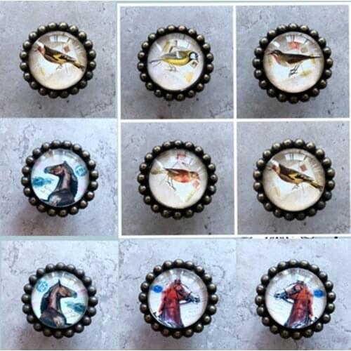 Two Birds--Drawer Knobs Vintage Cabinet Door Knob DIY Art Furniture Closet Pulls Bronze Ancient Silver Dresser Knob Hardware