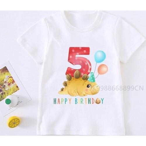 Boys Dinosaur 1-9 Birthday Number Print T Shirt Children Birthday Boy Dino Party T-shirts Boy&Girl Funny Gift Tshirt Present