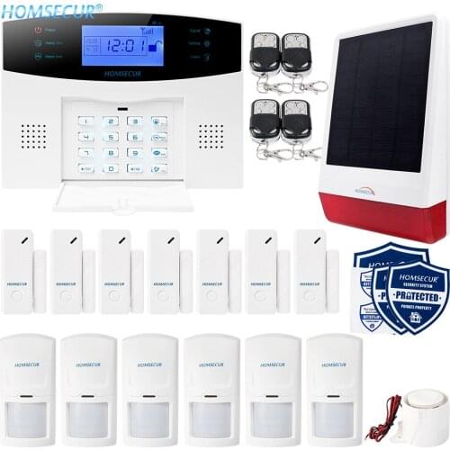 HOMSECUR Wireless GSM-2G Home Alarm System+Wireless Solar Outdoor Flash Siren