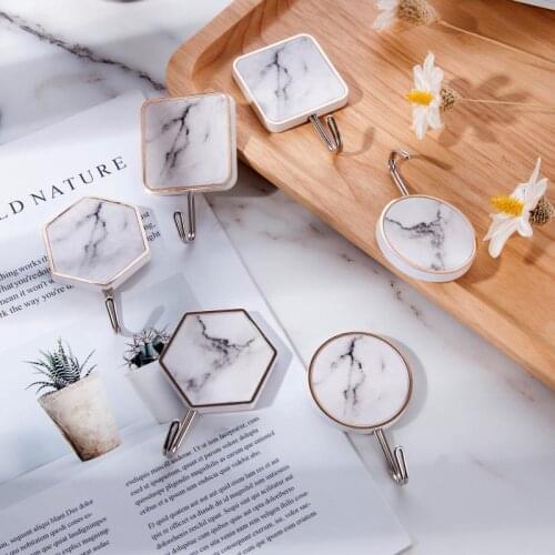 Imitation Marble Hook Simple Bathroom Towel Hook Kitchen Door Hook Free Punch Key Coat and Hat Storage Hooks Home Accessories