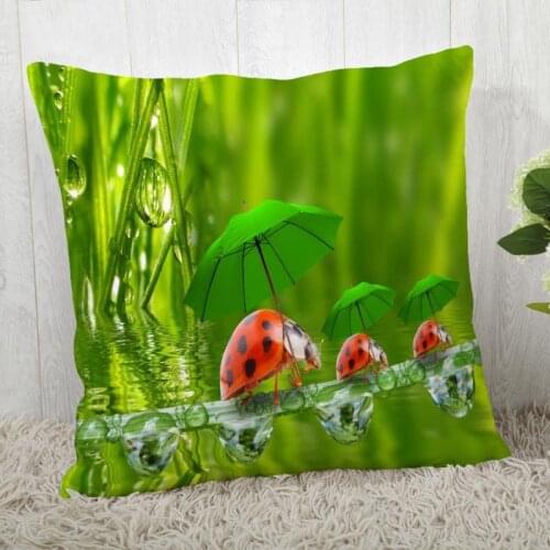 Custom Ladybug Pillow Cases Square Pillowcase Christmas Zippered Pillow Cover 40*40cm,45*45cm(One Side)