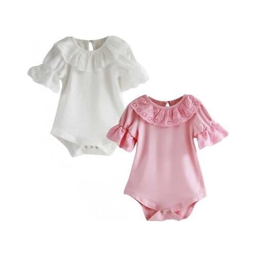 Newborn Kids Baby Girls Short Sleeve Lace Romper Jumpsuit Clothes 0-18M
