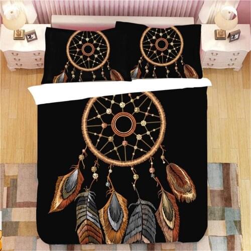 Dreamcatcher Bedding Set Queen Size Colorful Feathers Polyester Duvet Cover Bohemian Mandala Bedclothes 3pcs Black Home Textiles