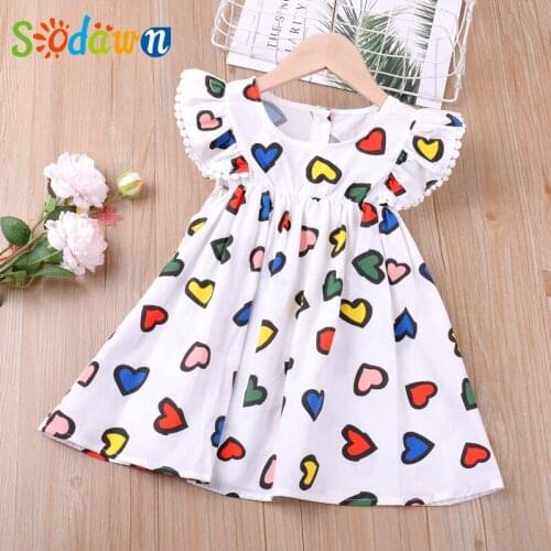 Sodawn Short Girls DressNew Summer Light Dresses Heart Shape Print Flying Sleeve Dress For Girls Kids Clothes Childrens Dresse