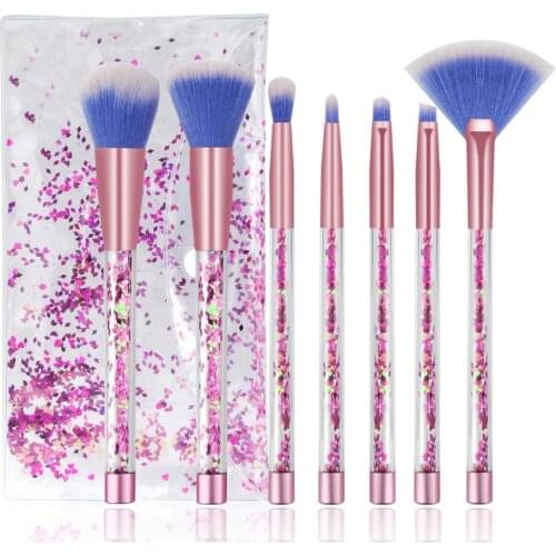 7PCS Glitter Quicksand Handle Makeup Brush Set for Foundation Powder Blush Eyeshadow with Case Beautiful Cosmetic Brushes