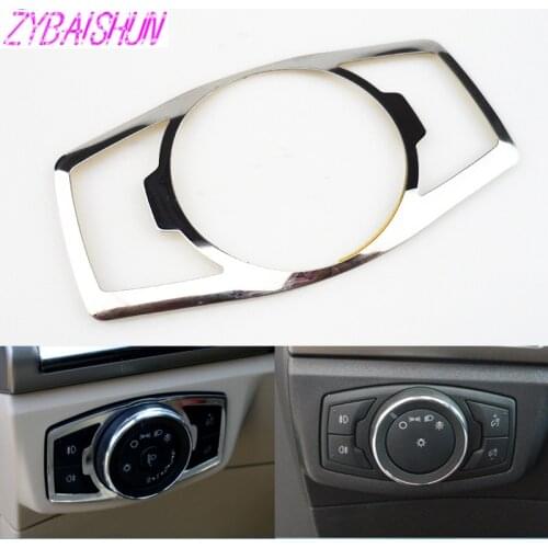 Stainless Steel Headlamp Switch Cover Sticker for Ford Mustang 2015 Focus 3 4 MK3 MK4 Mondeo Kuga edge 2009 + auto accessories