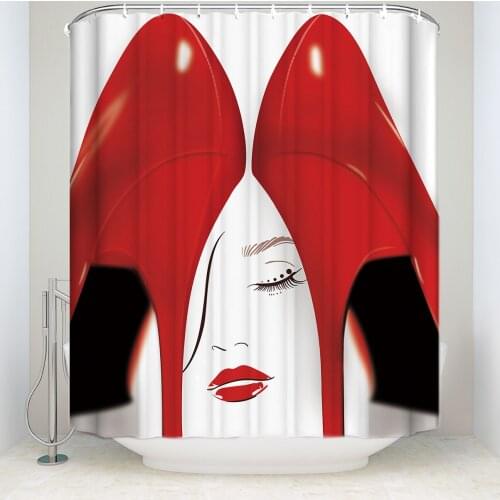 New Waterproof Fashion Red High Heels Shower Curtain with Hooks Polyester Fabric Sexy Woman Bathroom Curtains for Home Decor