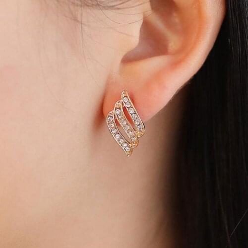 2020 new gold exquisite angel wings earrings imitation rhinestone feather leaf earrings female jewelry