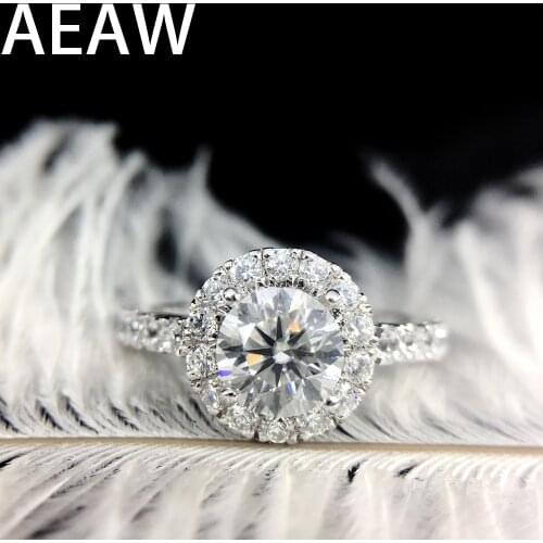 Solid 14K White Gold 1.5ctw 6.5mm Centre Round Cut DF Moissanite Engagement Ring Anniversary Ring Moissanite Ring For Women