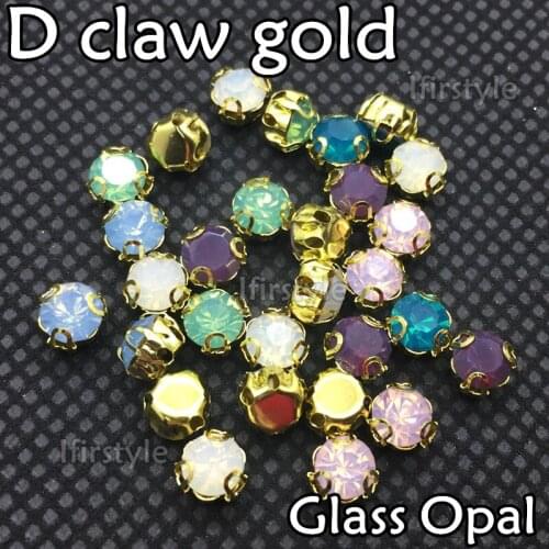 TopStone Sew on 100pcs 5mm SS20 Opal Glass Chatons in Gold D Claw for Sewing on Crystal Rhinestones
