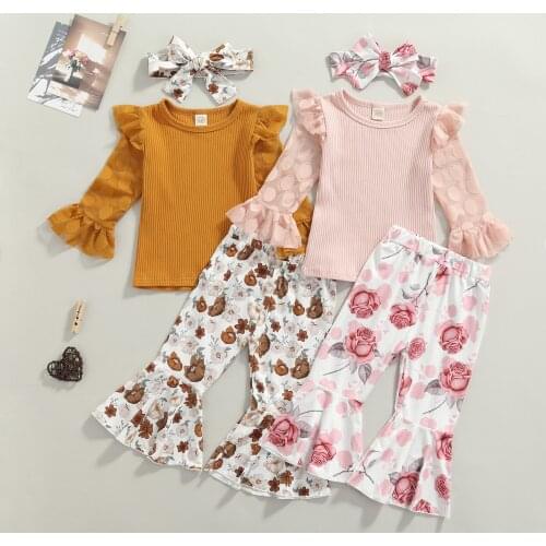 Citgeett Autumn Kids Baby Girls Casual Clothes Set Pullover Floral Printed Pattern Pants Headdress Spring Suit