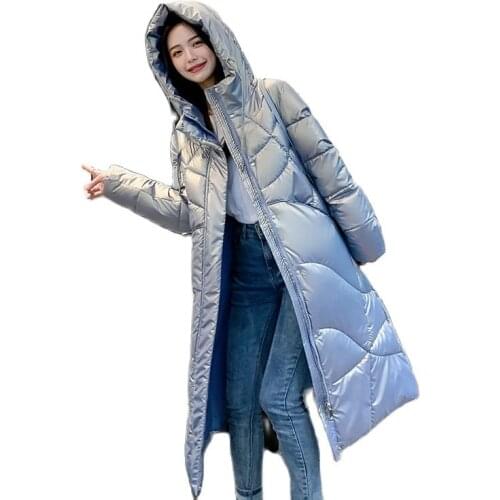 Coats Women Winter 2021 New Parkas Womens Jacket, Fashionable Long Slim Warm And Bright Leather Female Winter Coat TYJTJY