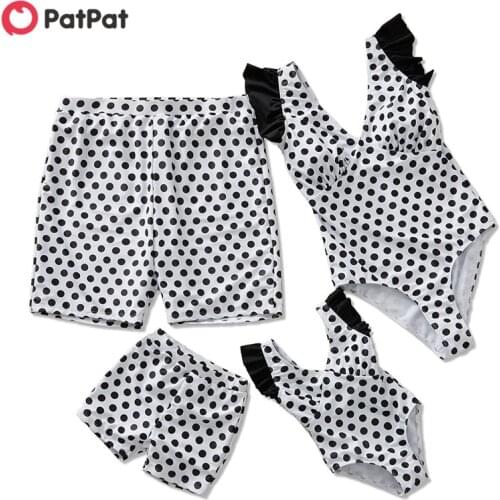 PatPat 2020 New Summer Matching Outfits Family Look Swimwear Allover print Padded Good elasticity Black/White Color