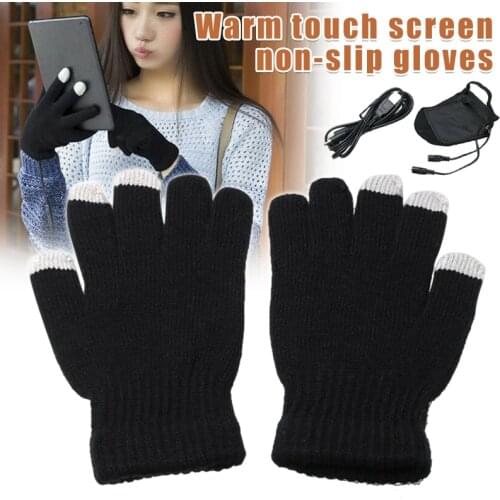 USB Plug Electric Heated Gloves With Touchscreen Finger For Men Women Winter Hands Warmer Thermal Gloves Windproof