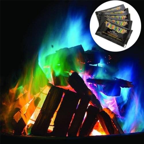 10g/15g Colorful Fire Flames Powder Bonfire M Agic Fire Flames Colour Fireplace Pit Bonfire Sachet Burner Tool Outdoor Garden