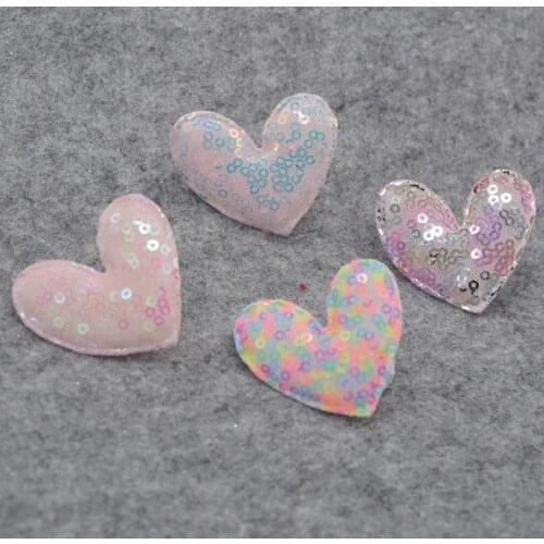 Sew on 5*4.5cm 30pcs/lot shiny heart Padded Appliques for Cloth Decoration and Hair Accessories free shipping