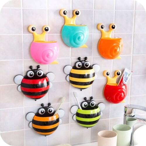 1Pc Snail/Bee Cartoon Sucker Toothbrush Holder Cute Suction Hook Toiletries Toothpaste Holder Tooth Brush Cup Tool Bathroom Sets
