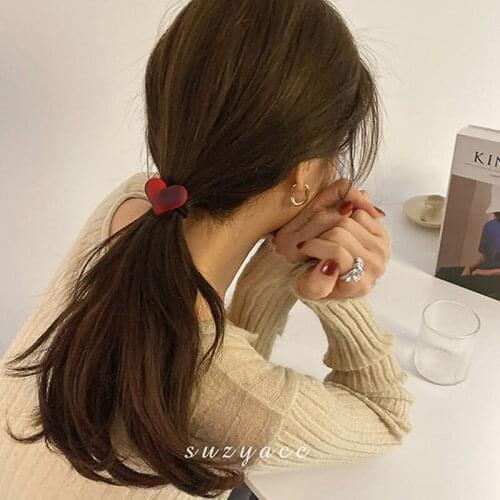 Women Girl Heart Scrunchies Hair Red Heart-shaped Elastic Hair Accessories Hair Band Hair Ornament Girl Elastic Hair Band