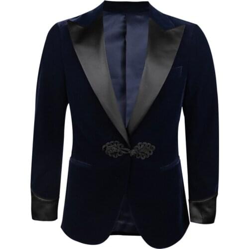 Navy Blue Velvet Blazers Peaked Lapel Groomsman Jacket Retro button Bespoke Blazers 1 Piece Suit Jacket