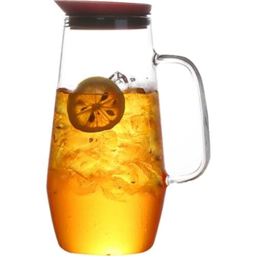 Heat-resistant Glass Jug Straight Body Pot Cold Water Cup Teapot with Bamboo Cover Bottle for Juice Coffee Tea Bottle