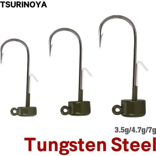 TSURINOYA 2Pcs Tungsten Steel Ned Rig Jig Hooks 3.5g 4.7g 7g Fishing Hook Jig Head Fishing Group Sinker Tackle Pesca Tool