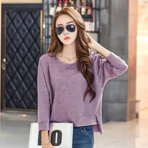 Spring Autumn T-shirt Women Clothing Long sleeve clothes T Shirt O neck patchwork Fashion Female Solid Pink Black Top Tees