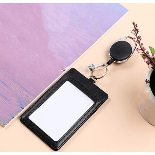 Retractable Badge Holders with Badge Reel Clip and Vertical Leather ID Card Holders for Office Supplies