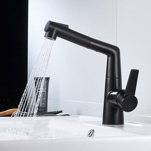 Product all copper body pull-out basin faucet cold and hot table basin washbasin faucet head wash hair rotation black