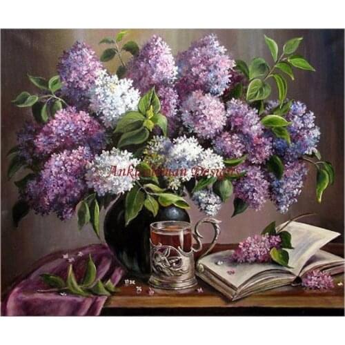 Needlework for embroidery DIY French DMC High Quality - Counted Cross Stitch Kits 14 ct Oil painting - Tea with Lilacs