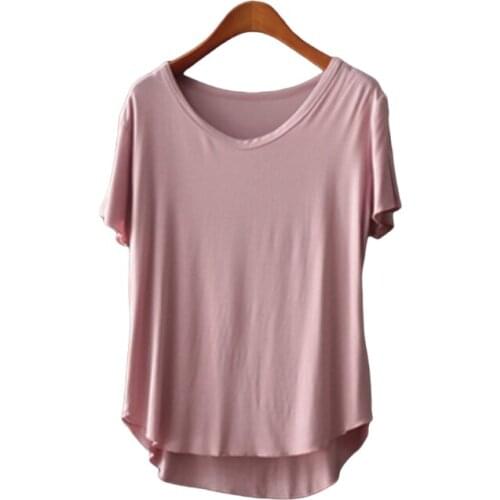 Modal Solid Loose Women T-Shirts 2021 Summer New Slash Neck Loose Casaul All Match Female Pulls Outwear Tops Tees
