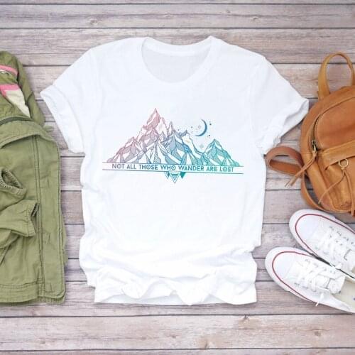 Womens T-shirts Cartoon Fashion Mountain Travel Camper Cattle Animal Lady Women Print Ladies Top T Graphic Female Tee T-Shirt