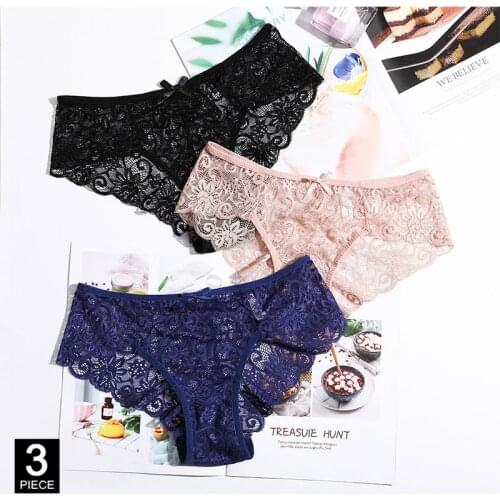 Woman Panties Transparent Briefs 3 Pcs Sexy Lace Breathable Underwear Lady knickers Set Female Underpants for Girls Dropshipping