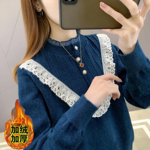Woman Sweaters Chandails Womens Turtleneck Sweater Lace Knitted Inner Match Top