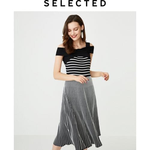 SELECTED Womens Slim Fit Mid-length Commute Striped Knit Dress S|419346502