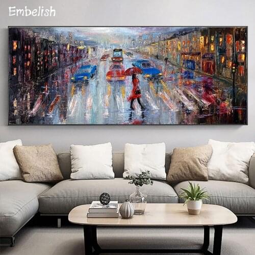 1 Pieces Large Size Rainy City Street Modern Home Decor Wall Art Posters For Living Room Landscape HD Canvas Paintings Artworks