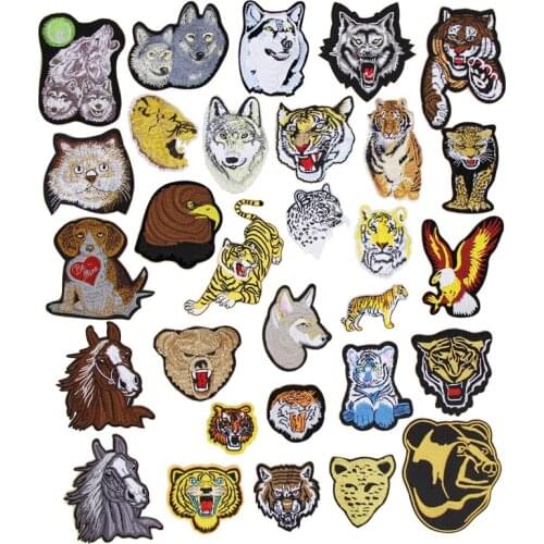 1 pcs bear tiger wild animals embroidered iron on patches cloth accessories popular clothing bag hat Patches Appliques decor