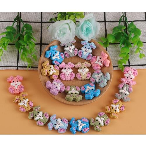 Kovict 10 Pieces Cartoon Rabbit Silicone Beads Food Grade Baby Appease Toys Healthy BPA-Free Molar Bracelet